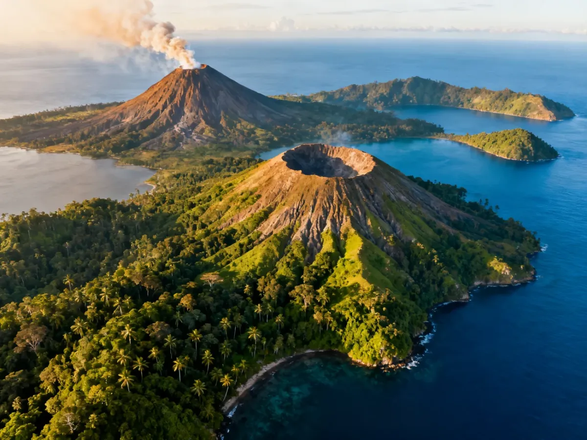 Wulkaniczne wyspy Indonezji widziane z lotu ptaka