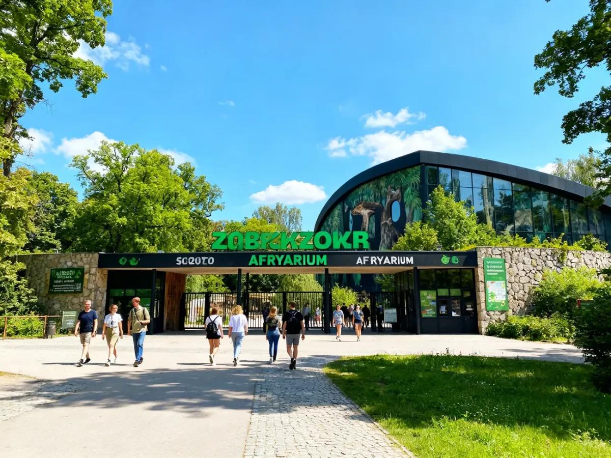 Wejście do ZOO Wrocław z widocznym budynkiem Afrykarium